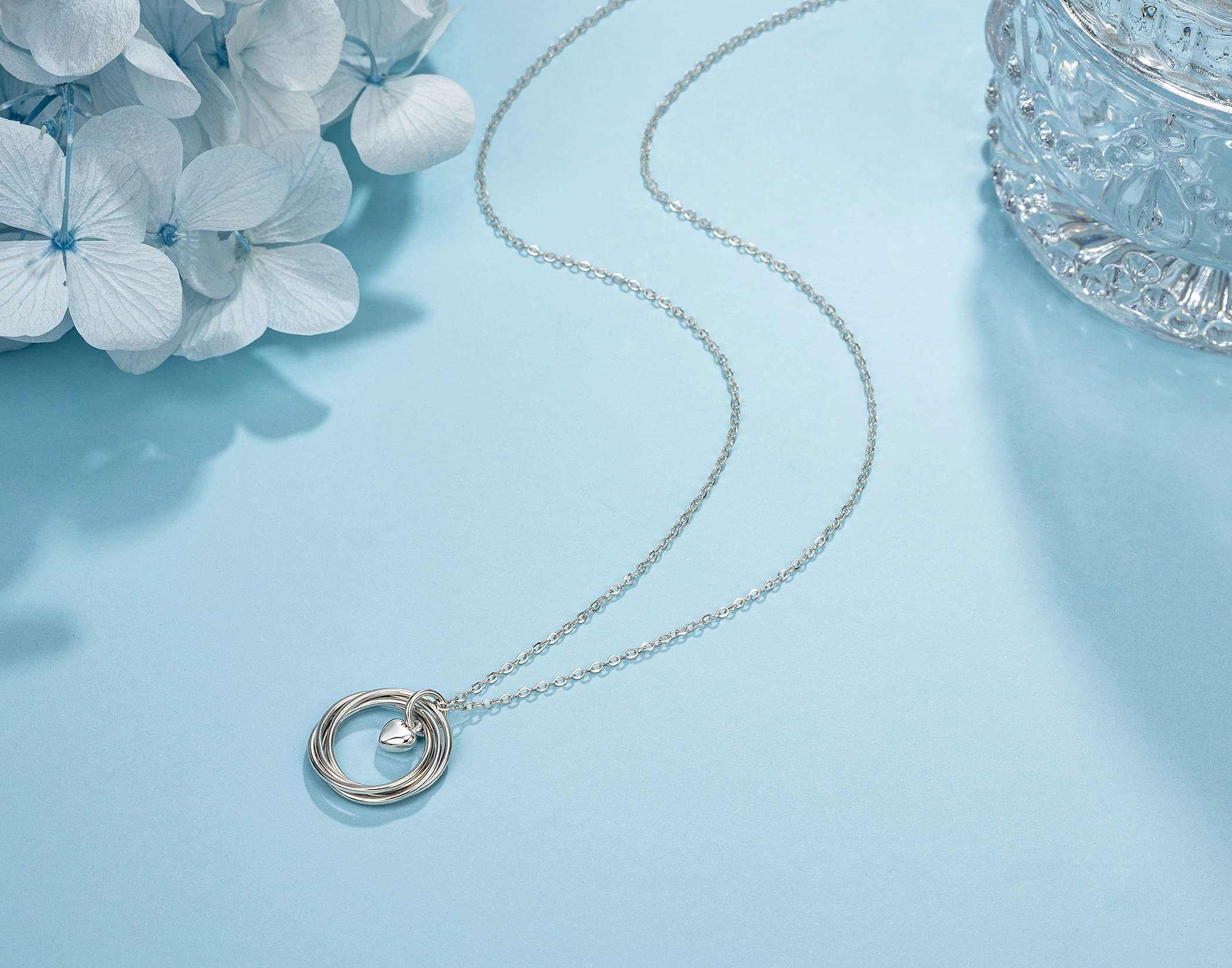 LOVEMY Sterling Silver 40th Birthday Necklace with 4 Rings - Elegant Jewelry Gift for Women, Her, Best Friend | Perfect for Birthday Celebrations, Anniversaries & Special Occasions