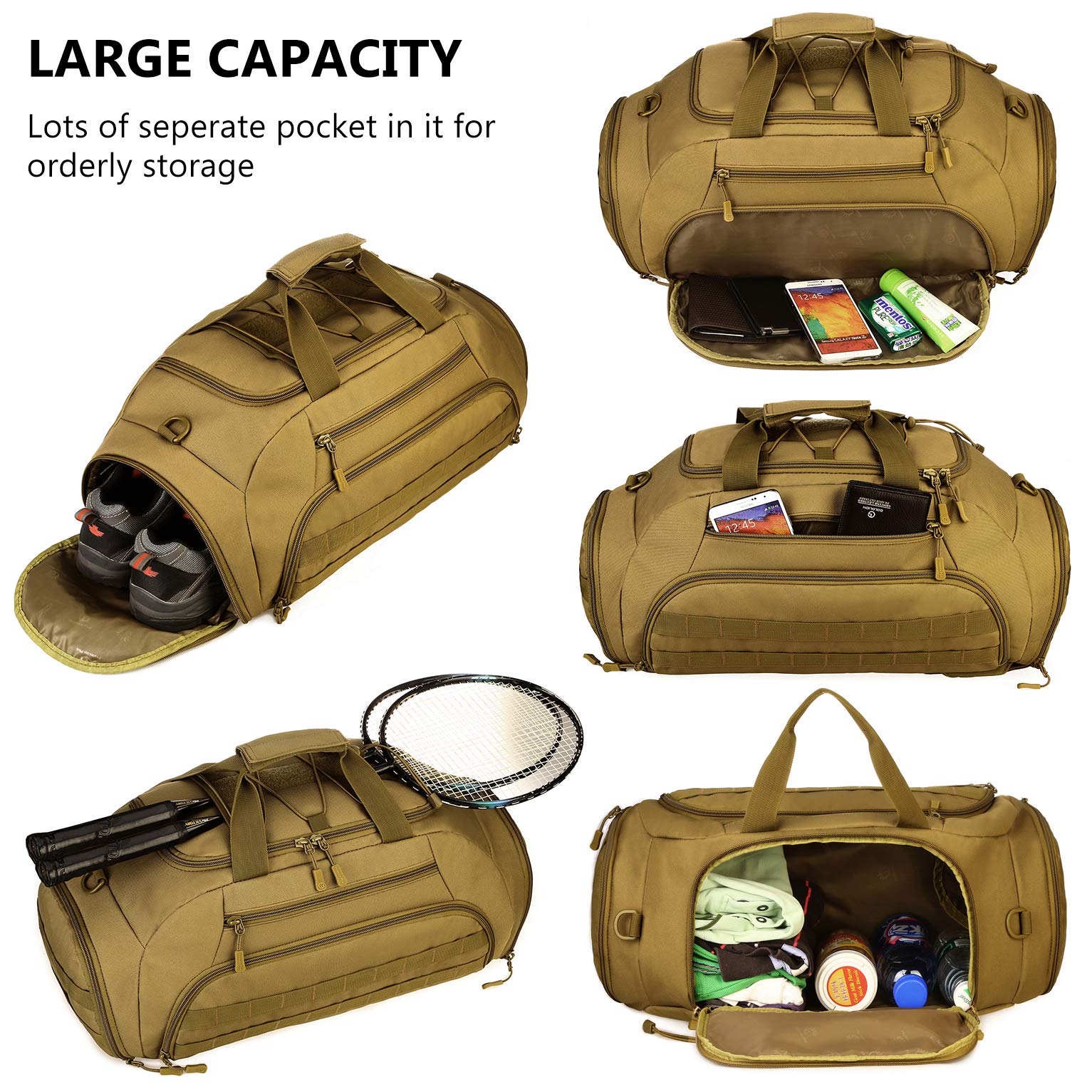 Tactical Duffle Bag 35L - Military MOLLE Gym Backpack for Men, Waterproof Travel Luggage with Rain Cover & Patch - Ideal for Camping, Hiking, Outdoor Sports & Gym Workouts (Black)