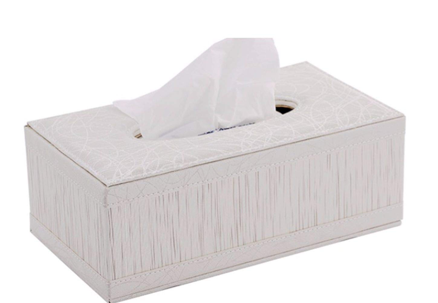 Elegant Wood Grain PU Leather Rectangular Tissue Box Cover - White | Stylish Home & Office Decor for Living Room, Bedroom, or Bathroom