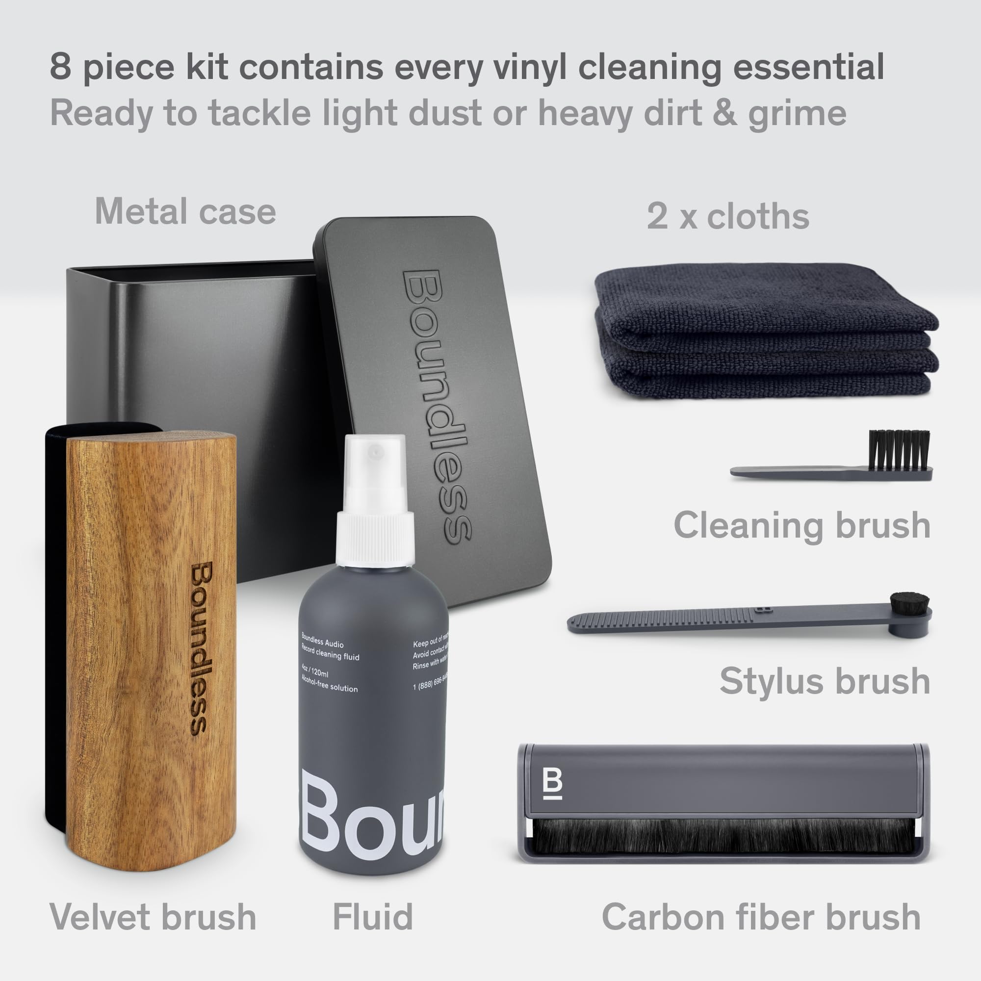 Premium Vinyl Record Cleaning Kit - 8-in-1 LP Cleaner Set with Carbon Fiber Brush, Velvet Brush, Stylus Cleaner, Cleaning Solution, Microfiber Cloths & Durable Metal Case - Perfect for Vinyl Collectors & Audiophiles to Maintain Pristine Sound Quality
