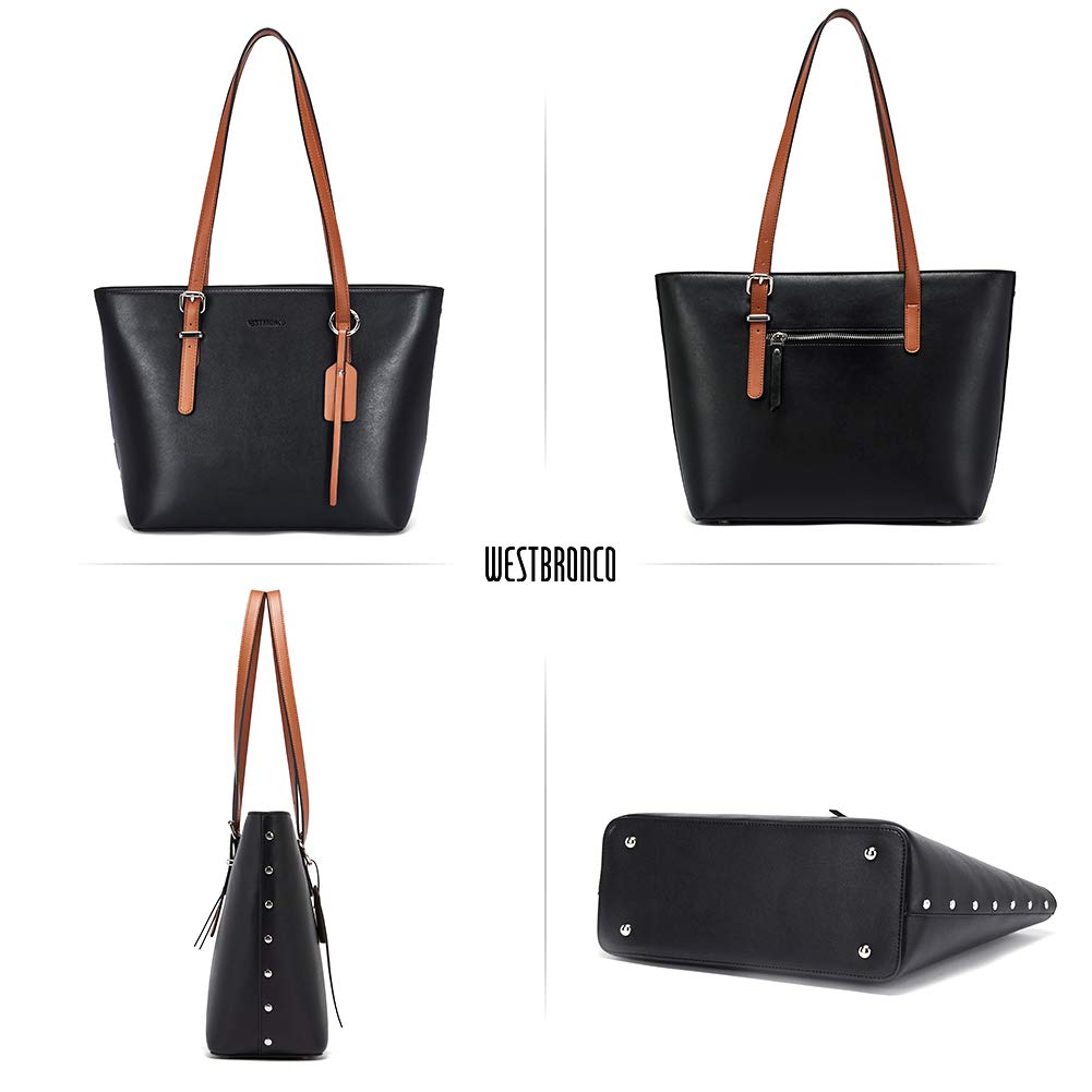 WESTBRONCO Women's Leather Handbag Set - Designer Tote & Shoulder Bag for Work, Travel & Daily Use (2-Piece Grey Collection) | Perfect for Office Commute, Business Trips & Weekend Outings