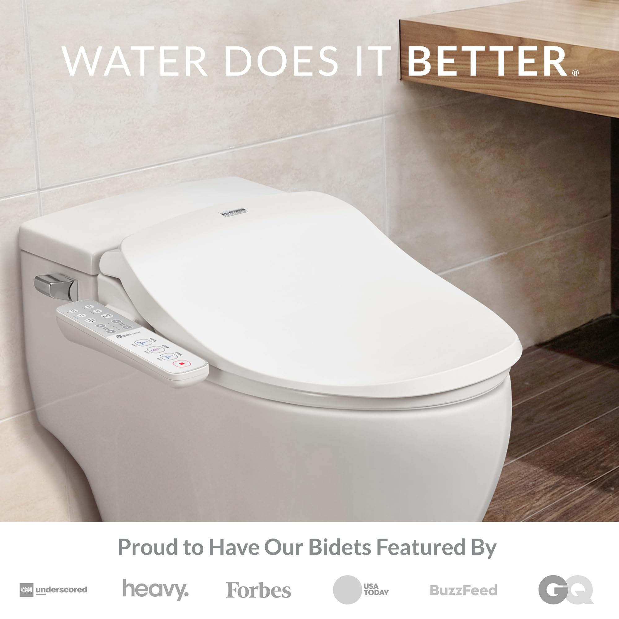 Bio Bidet Slim One Electric Bidet Toilet Seat Round - Warm Water & Heated Seat with Night Light & Remote Control - White - Perfect for Bathroom Comfort & Hygiene Upgrade