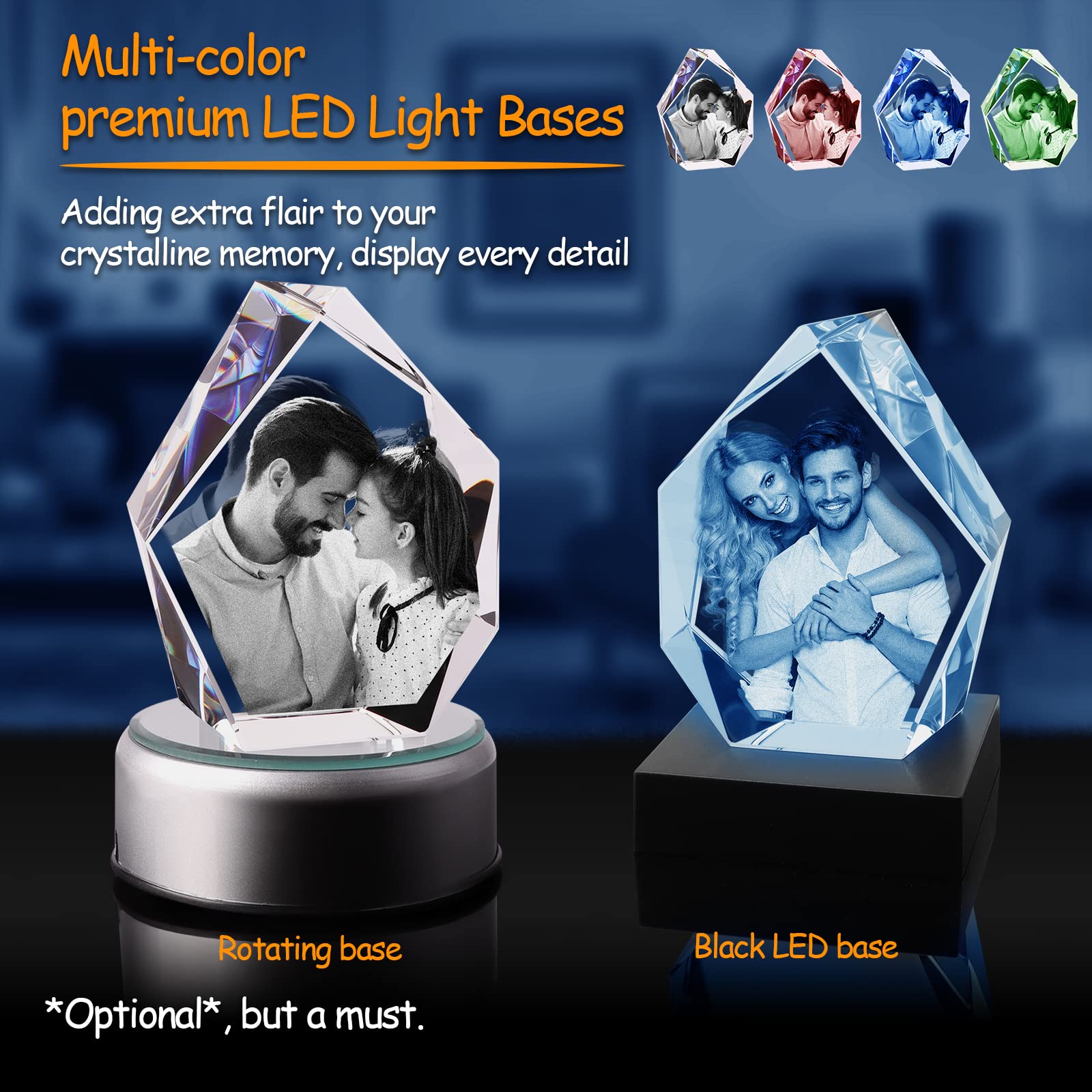3DPIXDANCE Custom 3D Crystal Photo Engraved Gift - Personalized Anniversary, Birthday, Wedding Keepsake - Memorial, Mother's Day & Father's Day Present for Couples, Mom, Dad (Medium, Iceberg Design) - Perfect for Home Decor, Office Display & Special Occasion Gifts