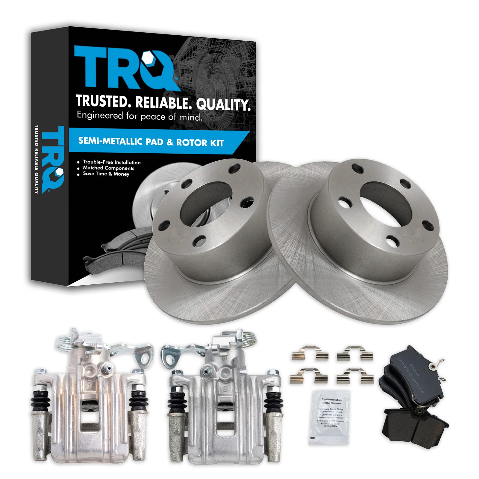 TRQ Rear Brake Calipers with Ceramic Pads & Rotors Kit - Compatible with 2000-2001 Audi A6 - Perfect for Smooth Braking & Enhanced Performance