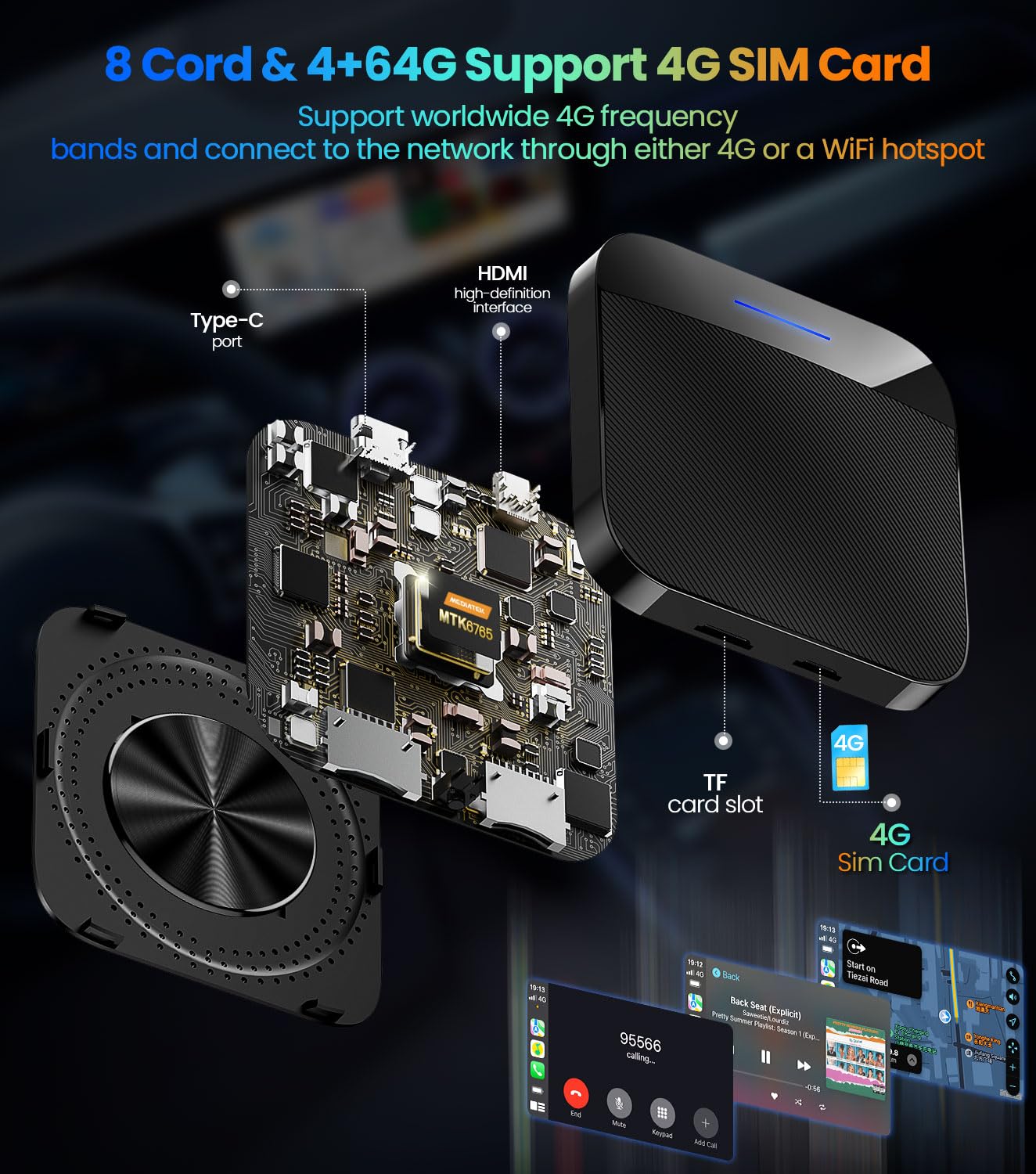 Wireless CarPlay Android Auto Adapter - 8 Core Magic AI Box with Google Store, Disney+, Netflix & YouTube - Built-in Navigation & SIM/TF Card Support - Only for OEM Wired CarPlay Vehicles - Perfect for Road Trips, Commuting & In-Car Entertainment