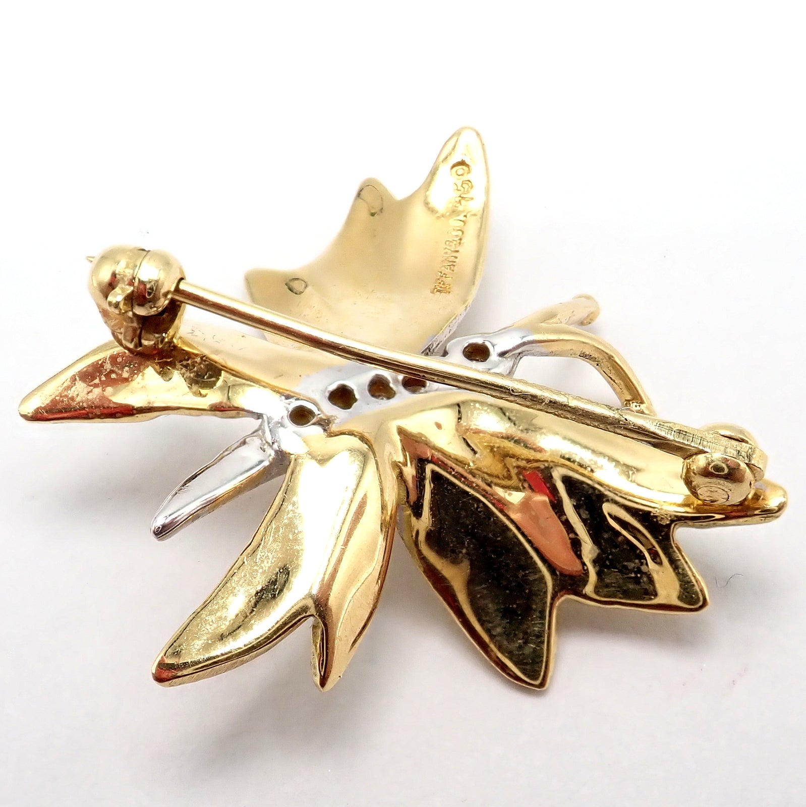 Authentic Tiffany & Co 18k Yellow Gold Platinum Butterfly Diamond Pin Brooch - Elegant Jewelry Gift for Women, Perfect for Weddings, Anniversaries & Special Occasions