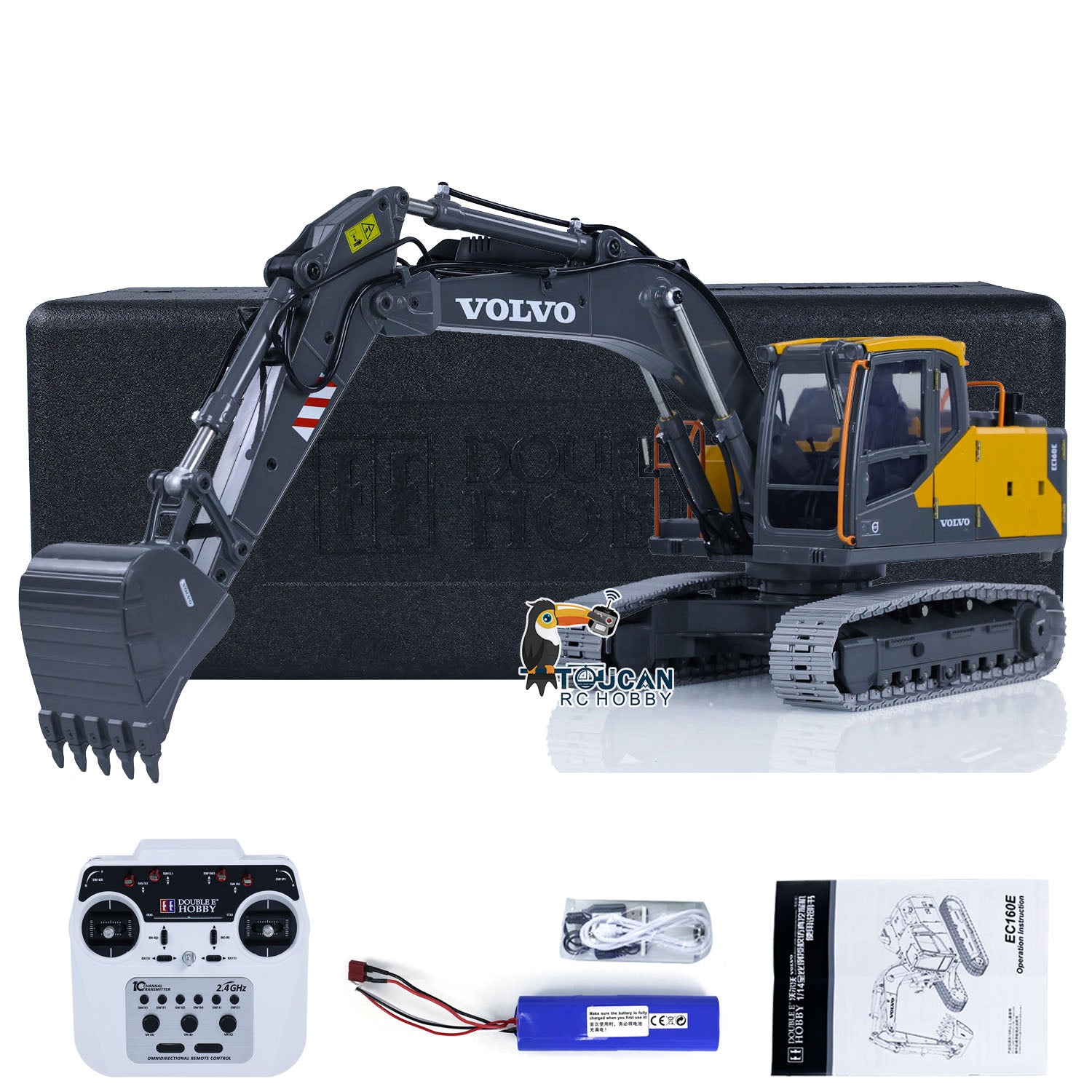 1:14 Scale RC Excavator Toy - Alloy Metal DoubleE E010 EC 160E Remote Control Construction Vehicle | Realistic Engineering Model for Kids & Adults | Outdoor Play, Construction Site Simulation, Birthday Gift for Boys