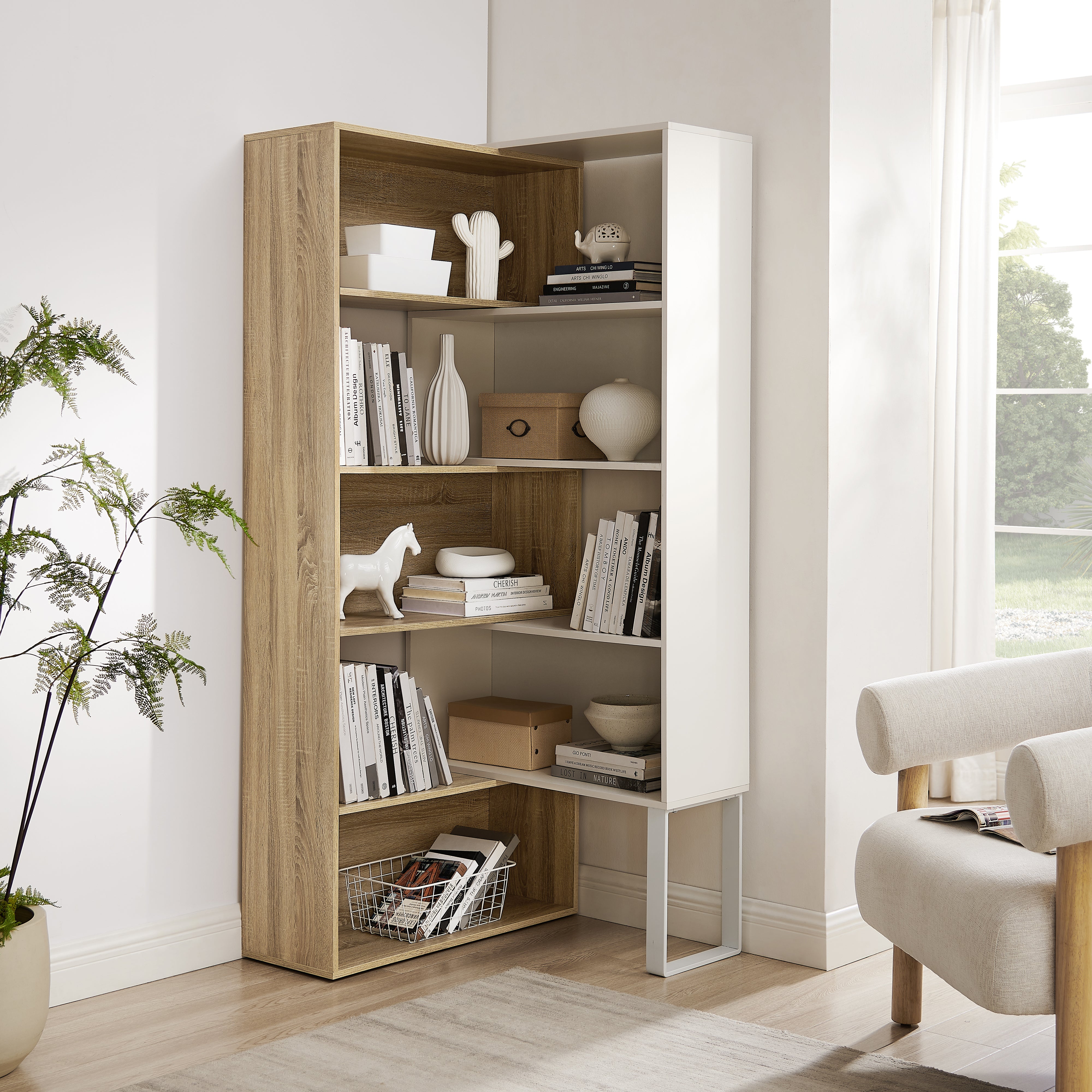 Criterion 180cm Oak White Accord Bookcase - Modern Wooden Bookshelf for Living Room, Office & Home Library Storage