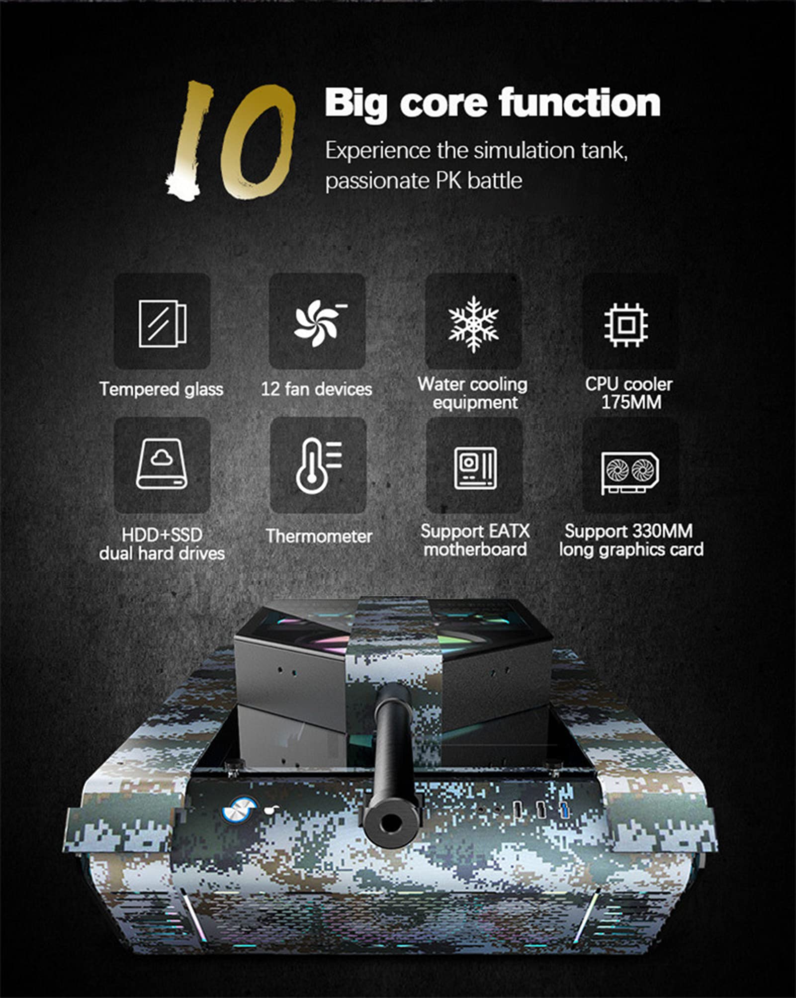 ATX Gaming PC Case - Mini Tank Design Computer Case with E-ATX Motherboard Support | Perfect Gift for Kids & Gamers | Ideal for Home Gaming Setup & Office Workstation