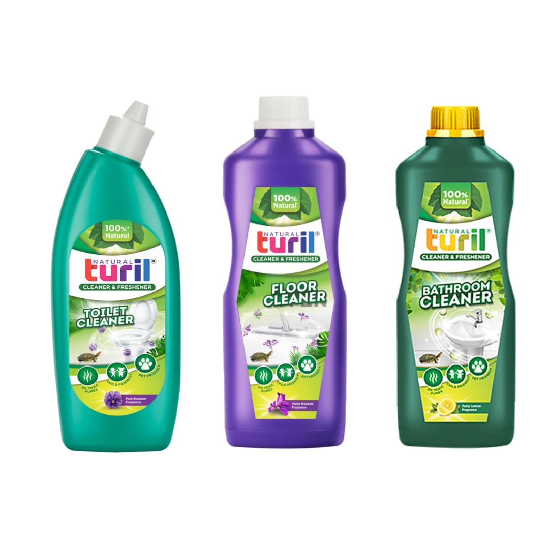 Turil Toilet Cleaner, Floor Cleaner & Bathroom Cleaner Combo Pack (3 x 1L) - Fast Stain Remover for Hard Water & Limescale - Biodegradable, Skin & Pet Friendly - Long-Lasting Freshness for Floors, Tiles & Surfaces - Perfect for Bathrooms, Kitchens & Household Cleaning
