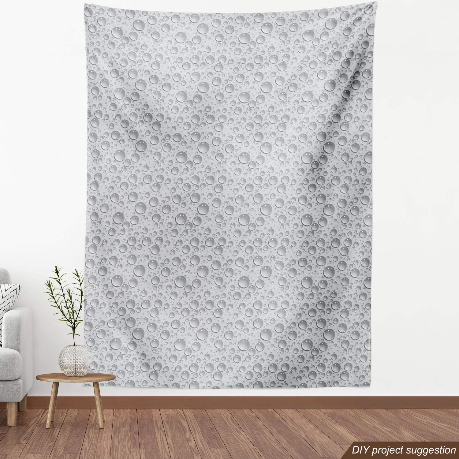 Ambesonne Grey Fabric by The Yard - Small & Large Bubbles Water Pattern, Monochrome Aquatic Raindrops Design for Upholstery, Curtains & Home Decor (5 Yards) | Perfect for DIY Projects, Sofa Covers & Decorative Pillows