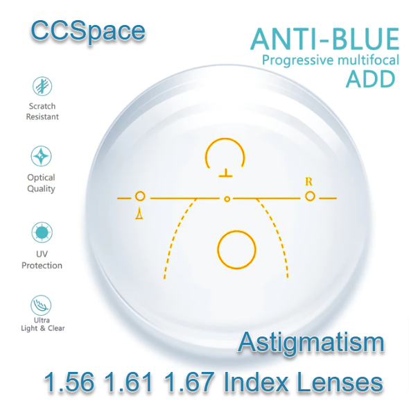 CCSpace Clear Progressive Multifocal Astigmatism Blue Light Blocking Glasses - Computer Reading Glasses for Digital Eye Strain Relief & All-Day Comfort