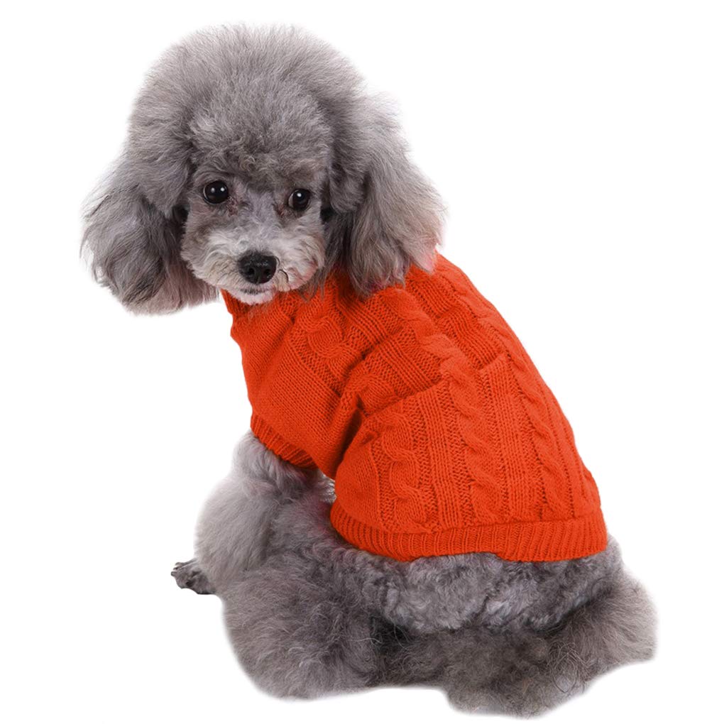 Warm Knitted Dog Sweater for Small Pets - Winter Cat & Puppy Clothes (Orange) - Perfect for Cold Weather Outings