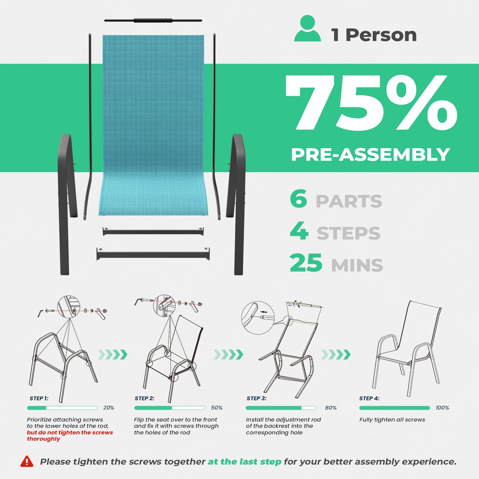 JEAREY 4-Piece Patio Dining Chairs Set - Outdoor Stackable All-Weather Furniture for Backyard, Garden, Poolside - Teal Blue - Perfect for Outdoor Entertaining & Relaxation