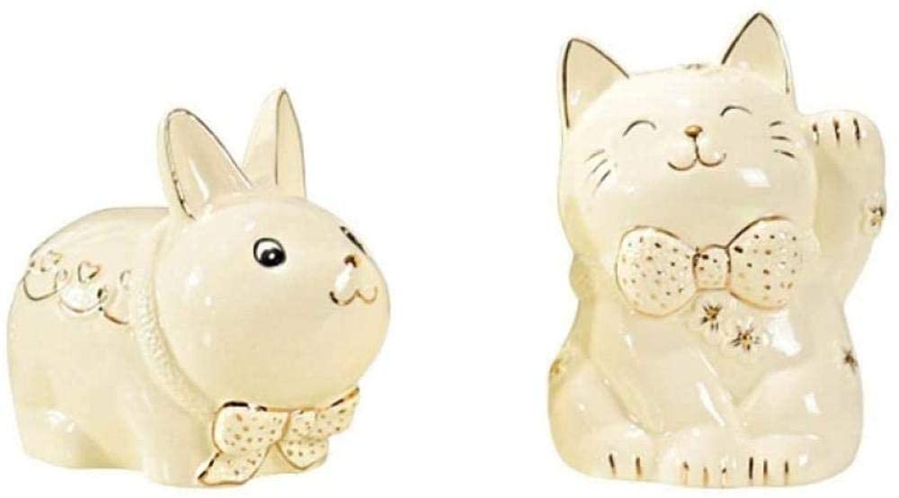 Handmade Ceramic Cute Cartoon Figurines - Lucky Beckoning Cat, Rabbit & Piggy Bank - Collectible Sculptures for Home, Office, Kitchen Decor - Unique Gift for Anniversary, Housewarming & Holidays (Perfect for Feng Shui, Desk Decor & Gift Giving)