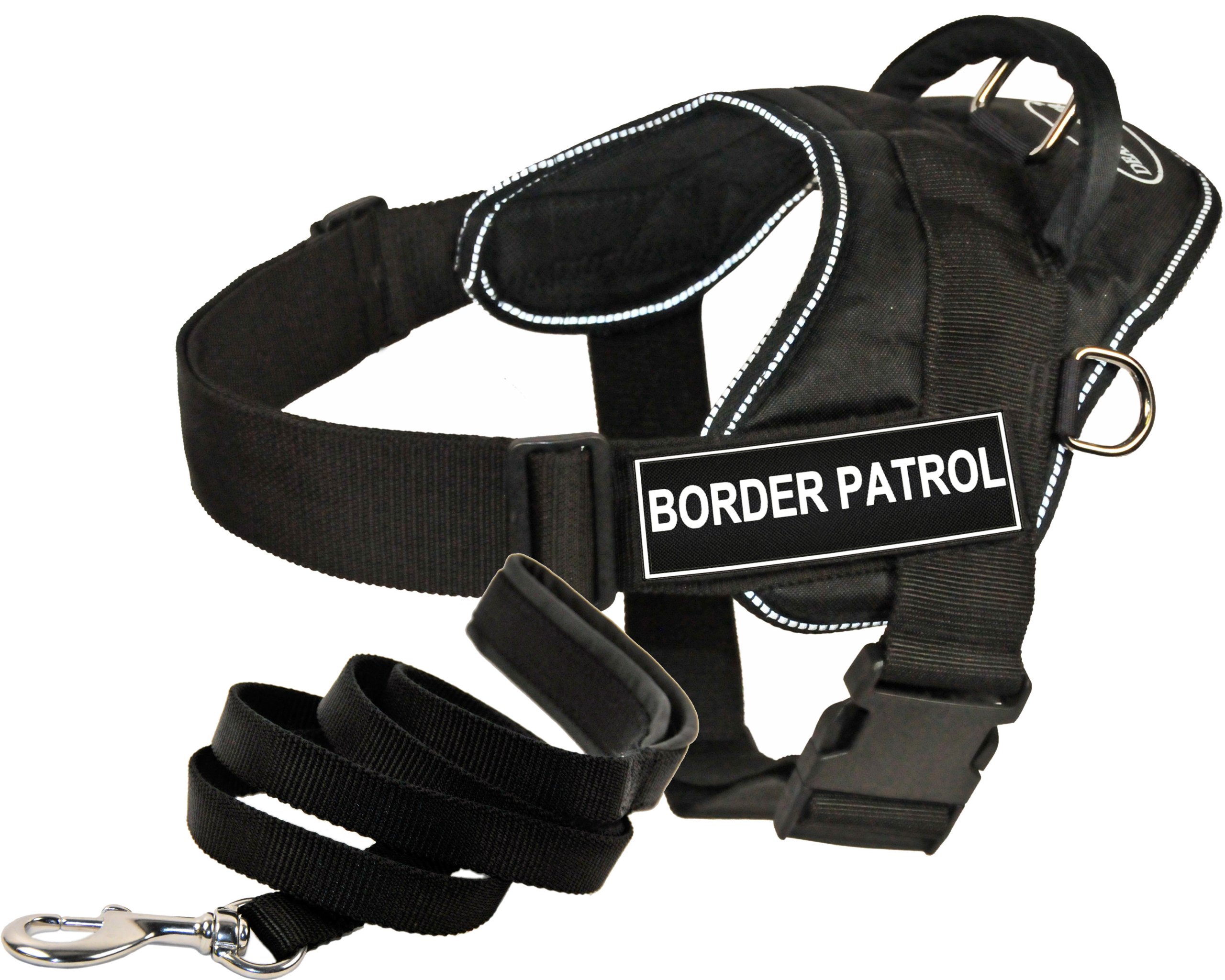 Dean & Tyler DT Fun Works Harness - 6-Feet Padded Puppy Leash for Large Dogs, Border Patrol Design, Black - Perfect for Training, Walking & Outdoor Adventures