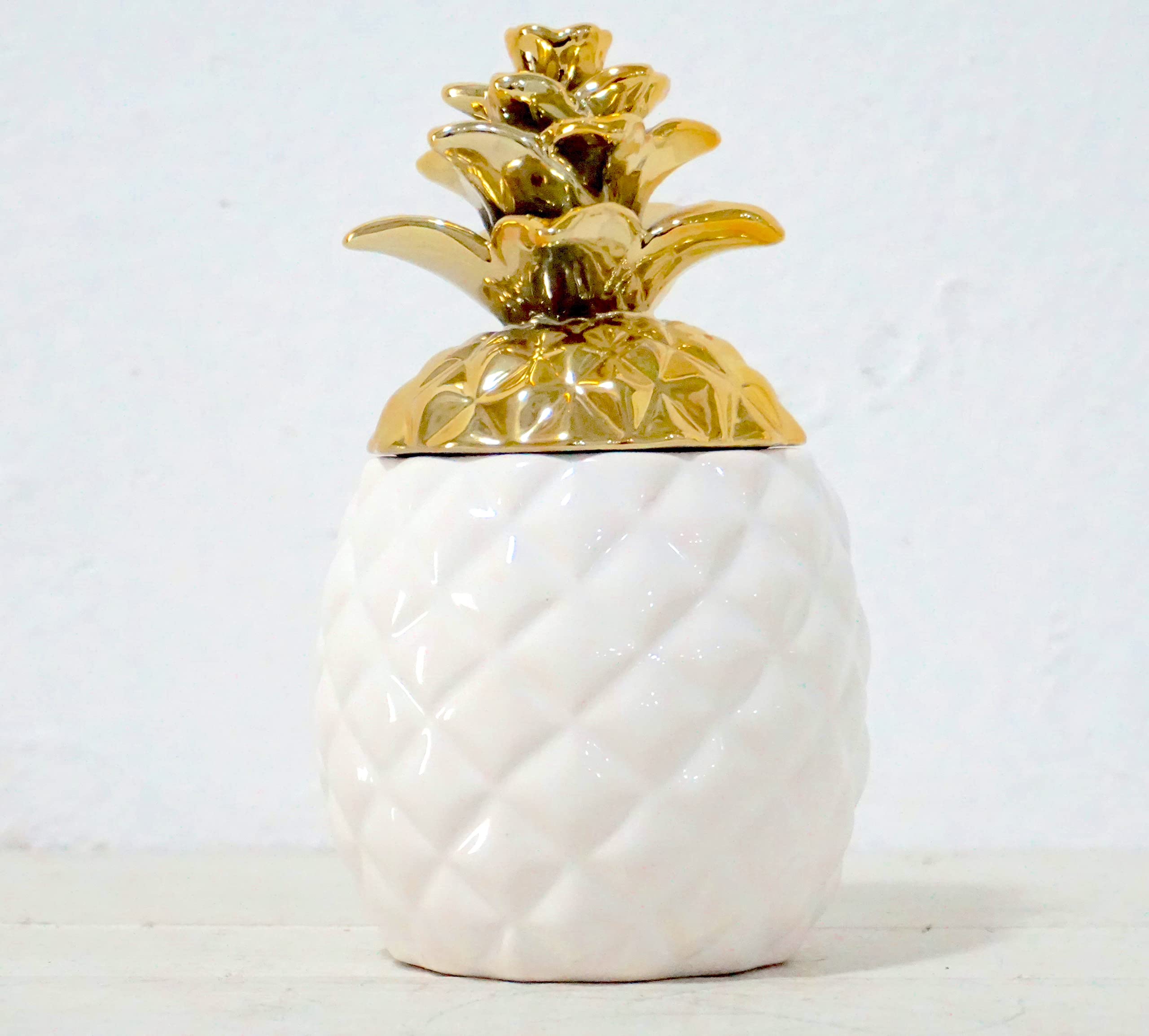Vibrant Ceramic Pineapple Candy Jar with Lid - Handcrafted Food Storage Container, Aqua Gloss Finish & Gold Metallic Crown - Perfect for Kitchen Countertop, Party Decor, or Gift Giving (White)