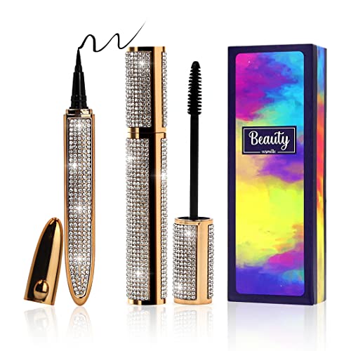 2-in-1 Mascara & Eyeliner Set - Waterproof, Smudgeproof, Long-Lasting Volumizing & Lengthening Mascara with No-Skip Liquid Eyeliner Pencil | Perfect for Daytime Office Look, Night Out Makeup, and Special Occasions