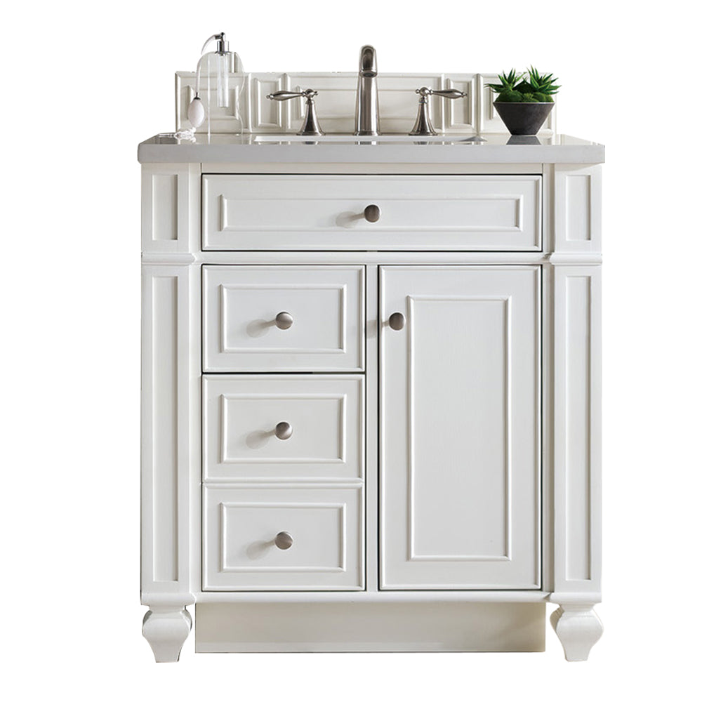 Bristol 30-Inch Single Bathroom Vanity Set with 3CM Classic White Quartz Countertop - Bright White Finish for Modern Bathrooms | Perfect for Small Spaces & Guest Baths