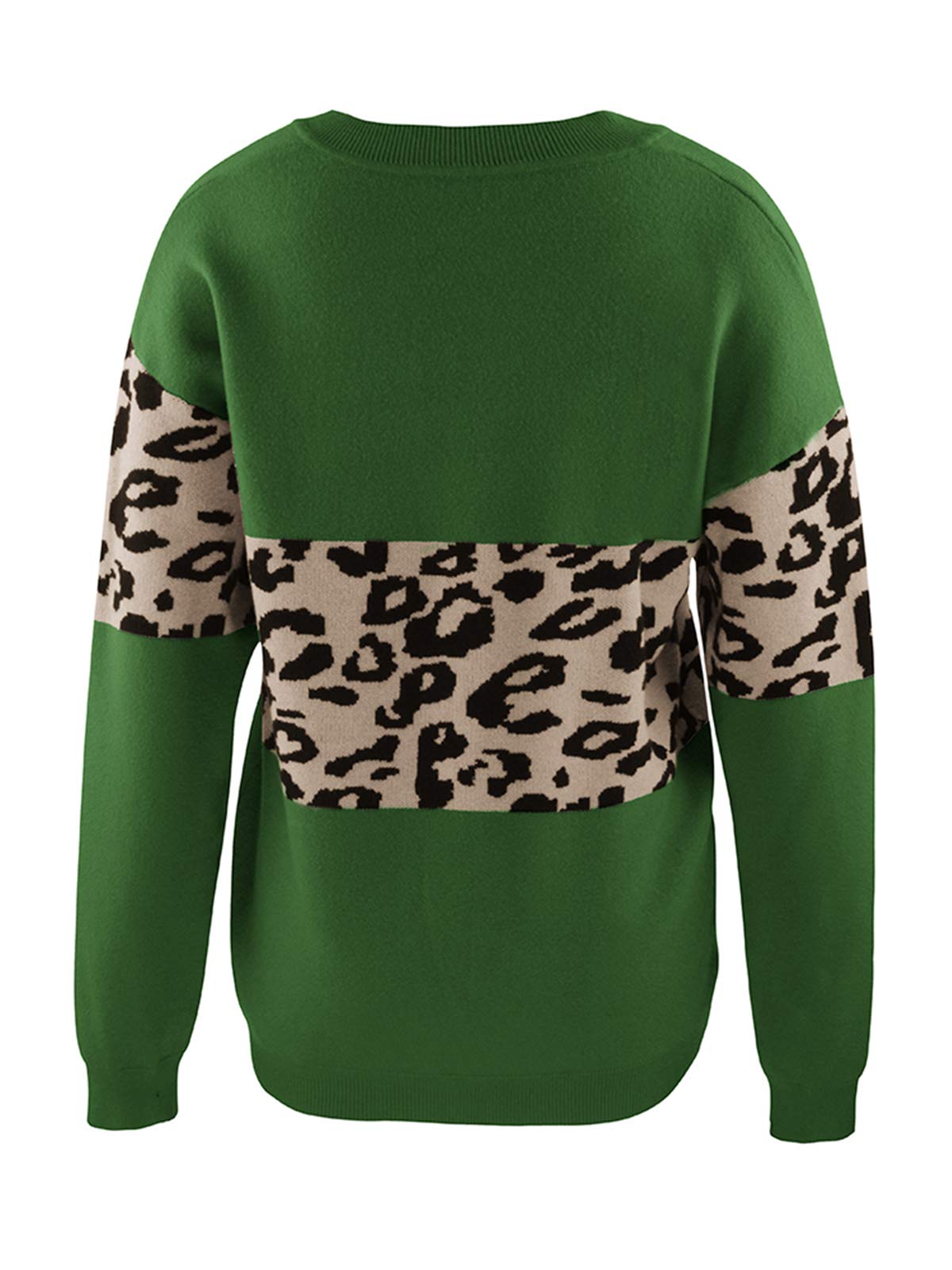 GLIENST Women's V-Neck Leopard Print Sweater - Cozy Knit Pullover for Casual Wear