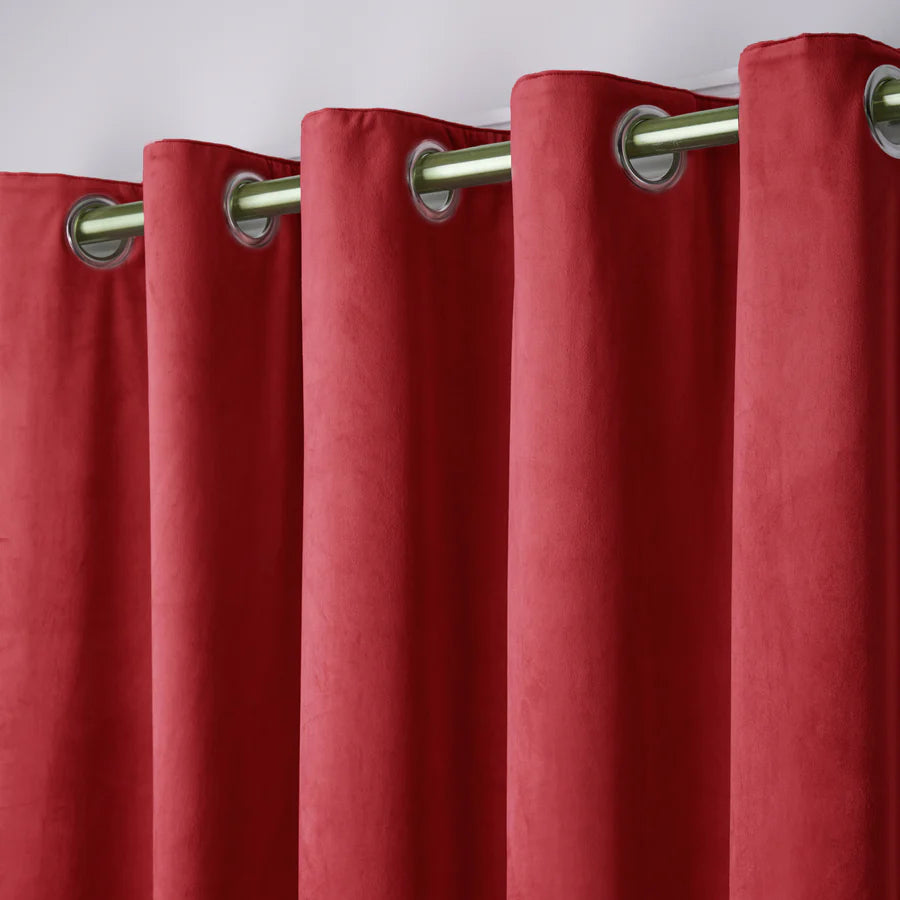 Laurence Llewelyn Bowen Montrose Eyelet Curtains in Claret Red - Premium Blackout Window Drapes for Living Room & Bedroom