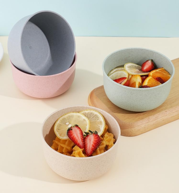 Eco-Friendly Wheat Straw Fiber Bowls - Unbreakable 4-Piece Set for Cereal, Salad & Soup | Dishwasher Safe Mixing & Serving Bowls Made with Rice Husk & Bamboo Fibers | Perfect for Kitchen, Camping & Picnics (Multicolor)