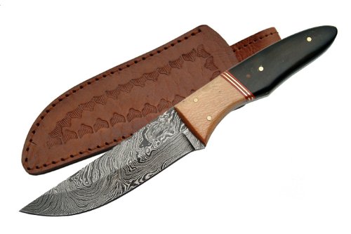 Premium Damascus Oak Hunter Knife - Handcrafted Full Tang Hunting Knife with Leather Sheath - Perfect for Outdoor Adventures, Camping & Survival Gear