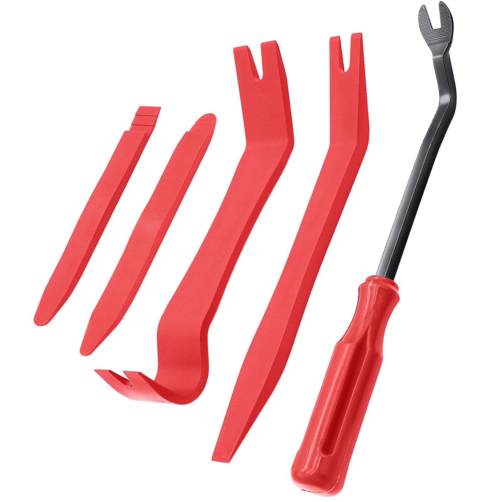 5-Piece Car Trim Removal Tool Kit - Auto Clip Pry Tool for Door, Dash & Dashboard Panel Fasteners - Upholstery & Body Repair Tools with Push Pin Puller (Red) - Perfect for DIY Auto Detailing & Interior Maintenance
