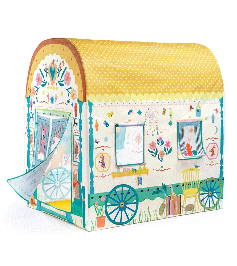 Djeco Caravan Play Tent for Kids - Foldable Indoor & Outdoor Playhouse for Imaginative Play, Camping, and Backyard Adventures