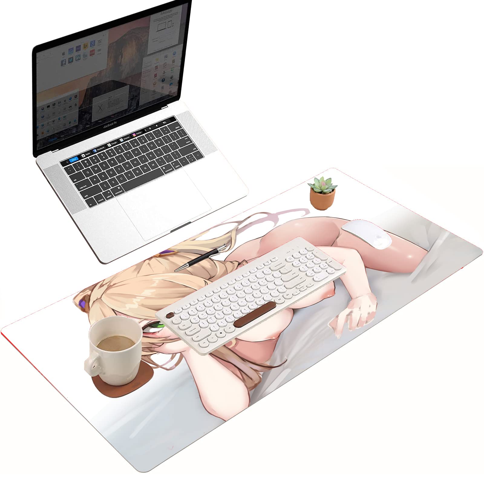 Anime Gaming Mouse Pad - XXL Non-Slip Desk Mat with Locking Edge for Computer & Keyboard (39.37x19.68 Inch) - Perfect for Gamers, Office & Anime Fans