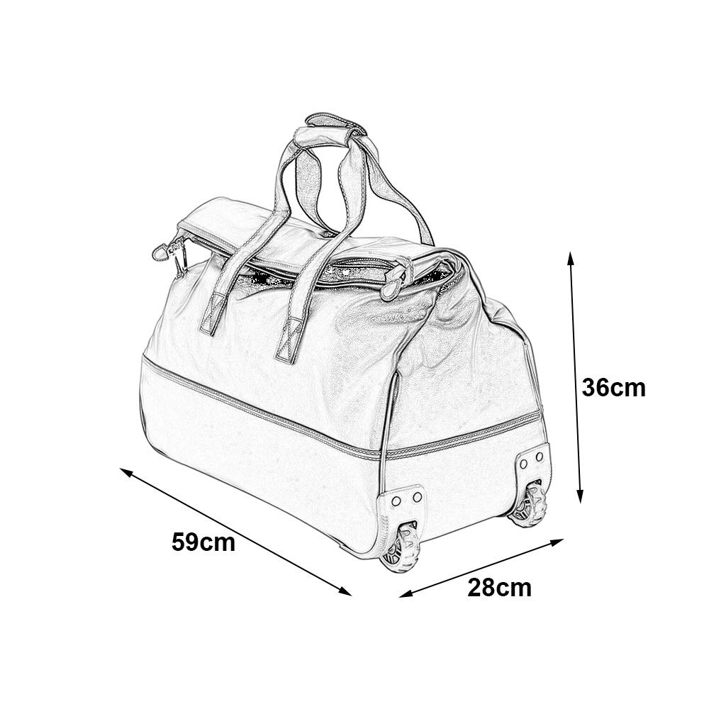 Premium Soft PU Rolling Tote Travel Bag with Wheels - Waterproof Wheeled Duffle Carry On Luggage for Business & Weekend Trips - Medium Black Weekender Bag for Women (Perfect for Air Travel, Gym & Overnight Stays)