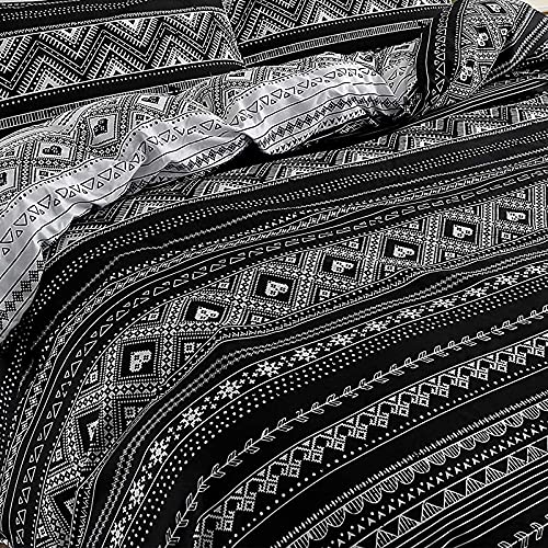 Geometric Boho Duvet Cover Set - Black and White Twin Size Bedding with Zipper Closure, Reversible Quilt Comforter Cover for Kids, Boys & Teens (1 Duvet Cover + 2 Pillow Shams) | Perfect for Boho Bedroom Decor, Teen Room Makeover & Cozy Sleep