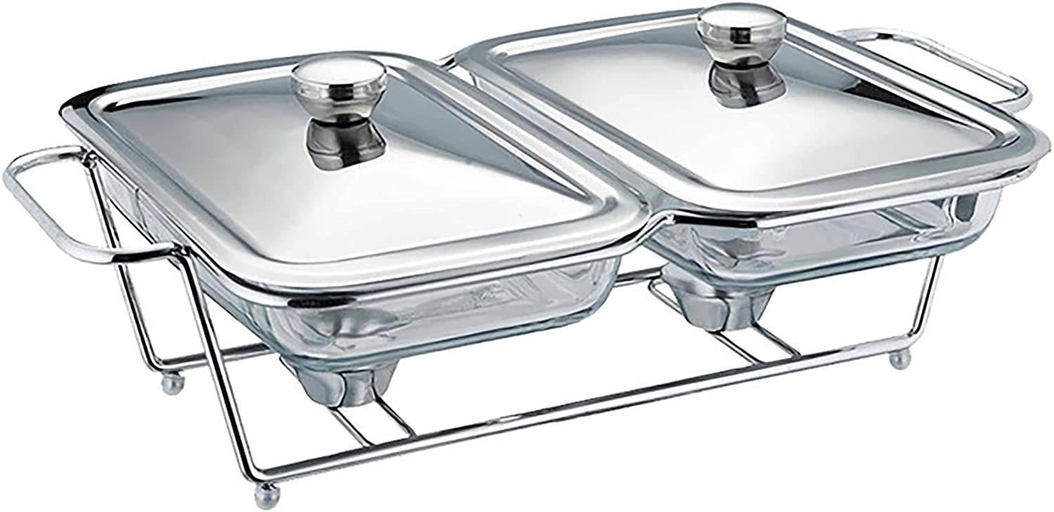 Stainless Steel Rectangular Chafing Dish Buffet Set with 1.3L Food Pans & Lids - Catering Food Warmer for Weddings, Parties, Banquets & Buffet Serving - Perfect for Keeping Food Warm at Events, Catering Services & Home Entertaining