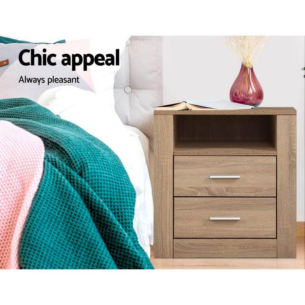 Oak Bedside Table with Drawers - Storage Cabinet, Nightstand, End Table for Bedroom, Living Room & Office Organization
