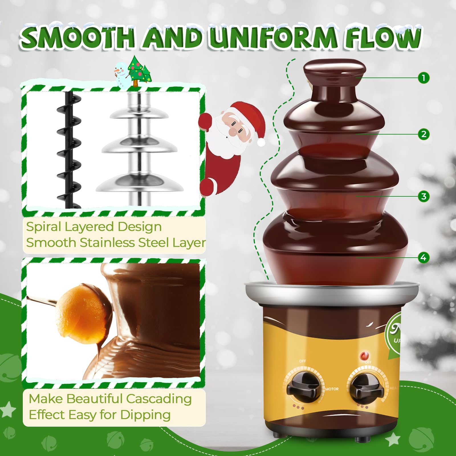 4-Tier Chocolate Fountain Machine for Parties & Events - 3-Tier Mini Chocolate Fountain for Home & Small Gatherings - Perfect for Weddings, Birthdays, and Dessert Displays