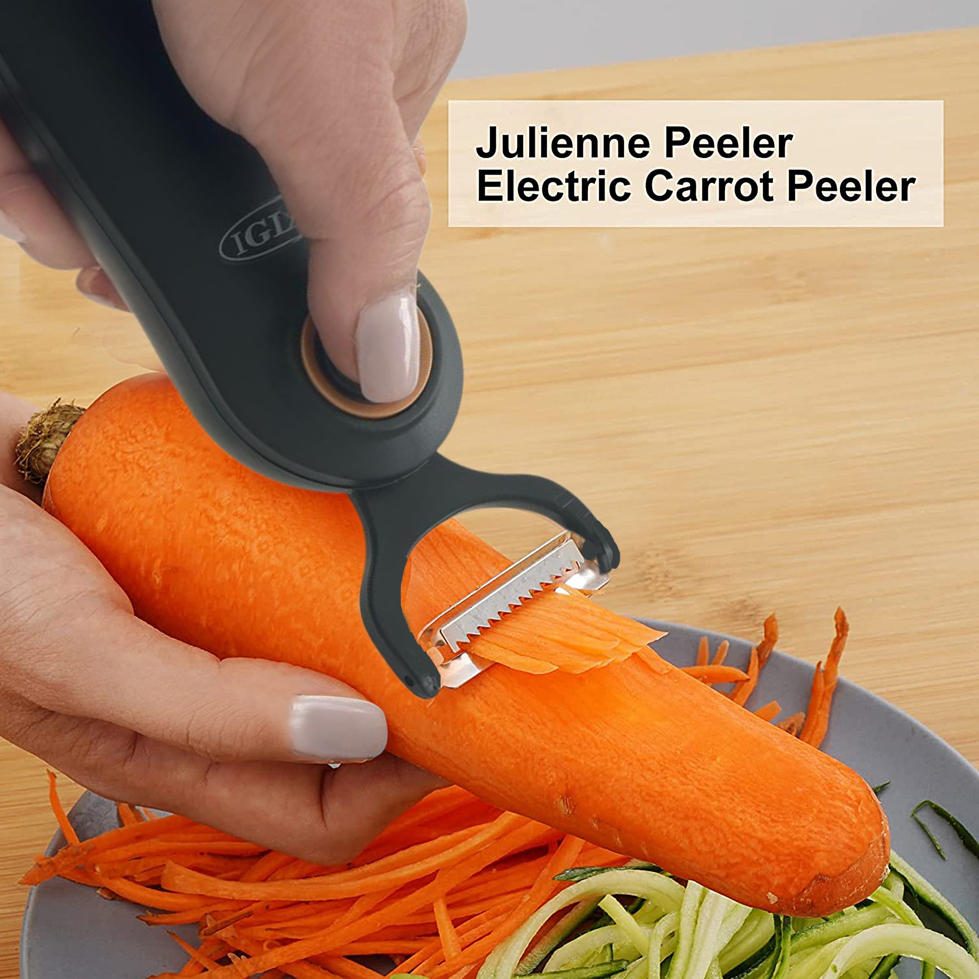 5-in-1 Electric Vegetable Peeler with Recipe Book & Oil Brush - Multi-Function Kitchen Tool for Peeling, Slicing, Grating - Perfect for Potatoes, Carrots, Apples & More