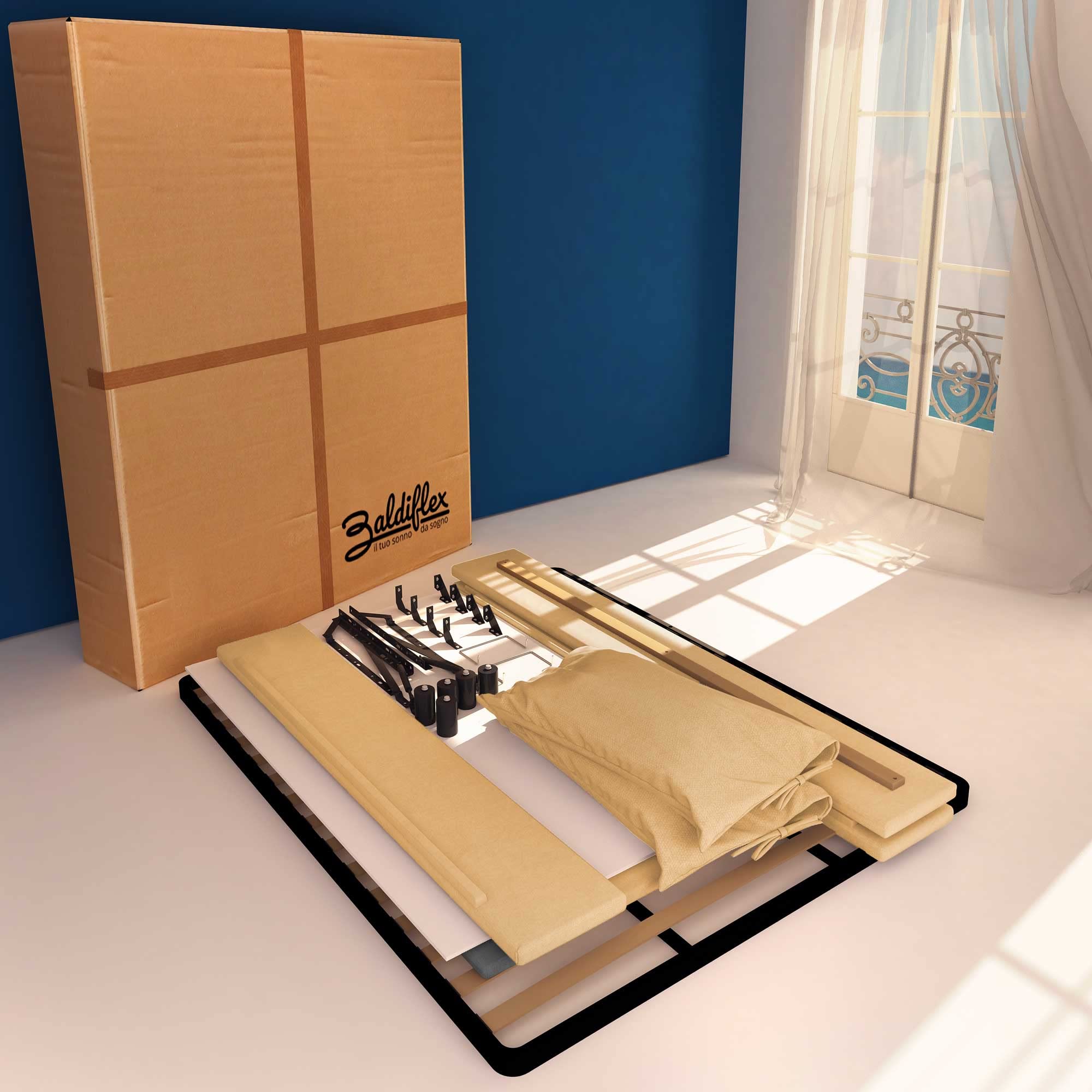 Baldiflex Single Bed with Storage - Licia Soft Synthetic Leather Upholstery, Slatted Base for Single Mattresses, 180 x 200 cm, Padded Headboard, Beige - Perfect for Small Bedrooms, Guest Rooms & Studio Apartments