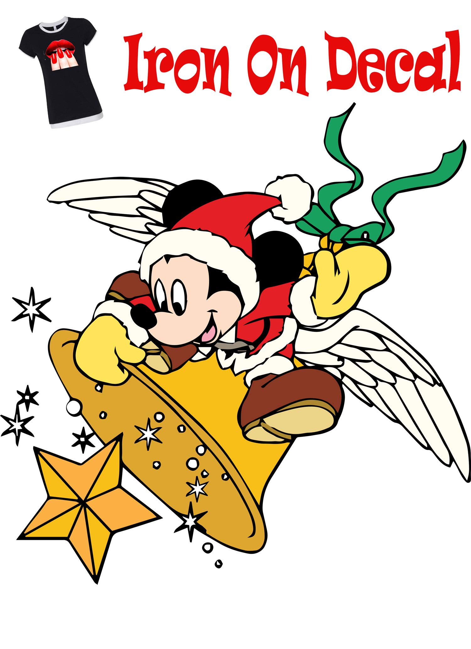 Christmas Mickey Mouse with Bell Iron-On Heat Transfer Sticker/Decal - 5