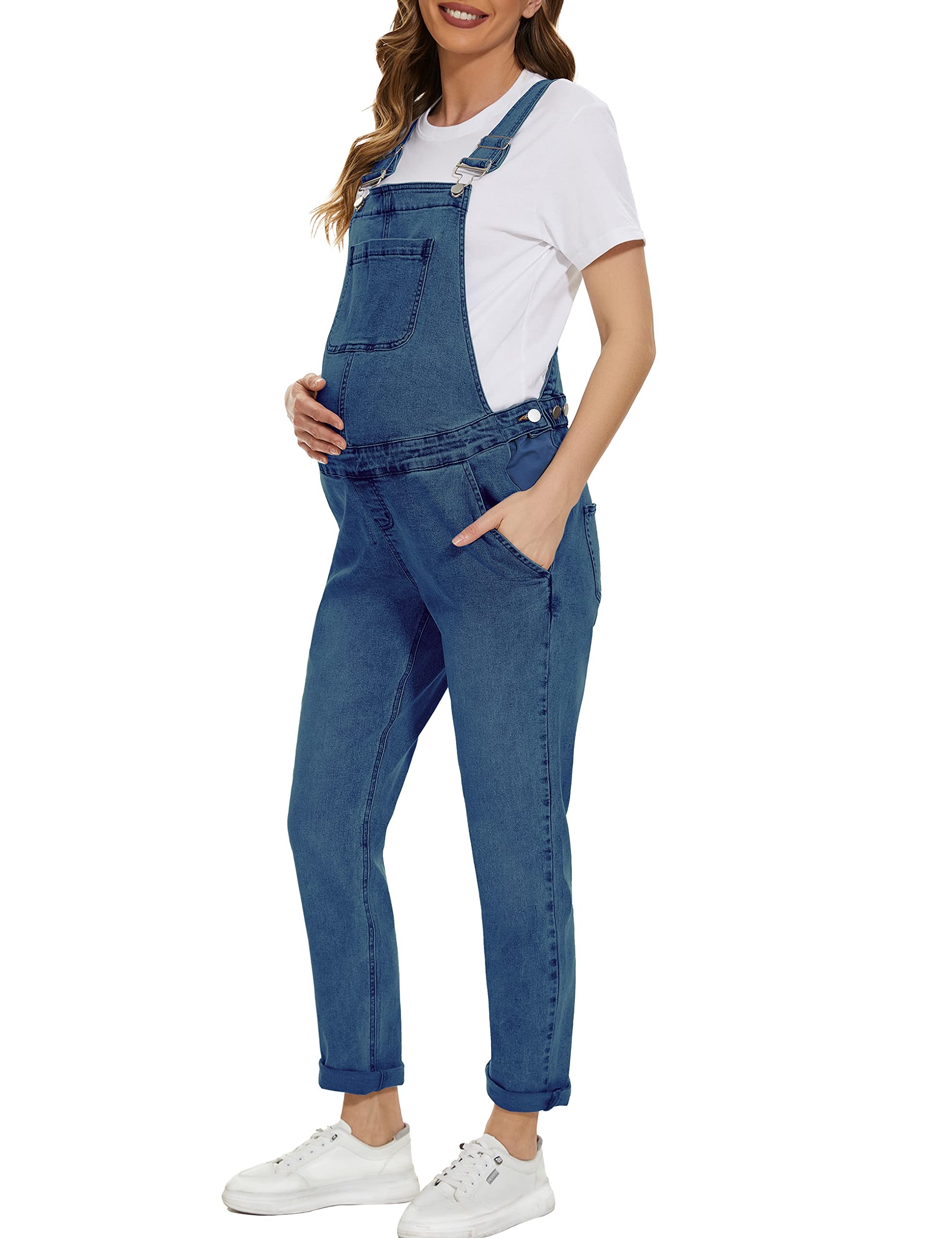 Yuangbang Women's Maternity Denim Overalls - Stretchy Comfortable Pregnancy Jumpsuit with Adjustable Straps for Expecting Moms | Perfect for Casual Wear, Baby Showers & Maternity Photos