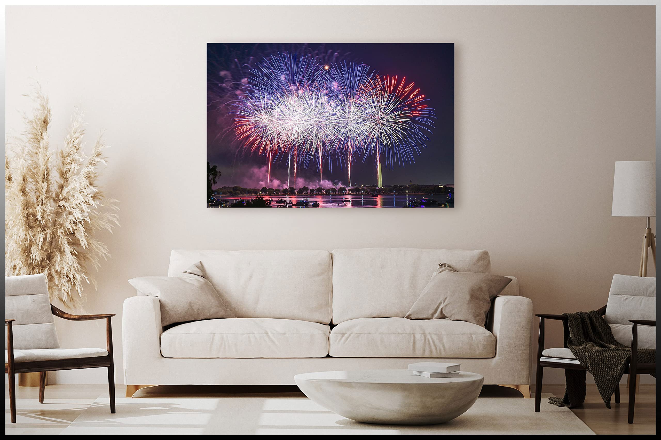 Fireworks Display Art Poster Canvas Prints - Framed Wall Decor for Bedroom, Living Room, Kitchen & Bathroom - Ready to Hang Home Decor (15x22 inches) - Perfect for Modern Housewarming Gifts & Apartment Wall Art