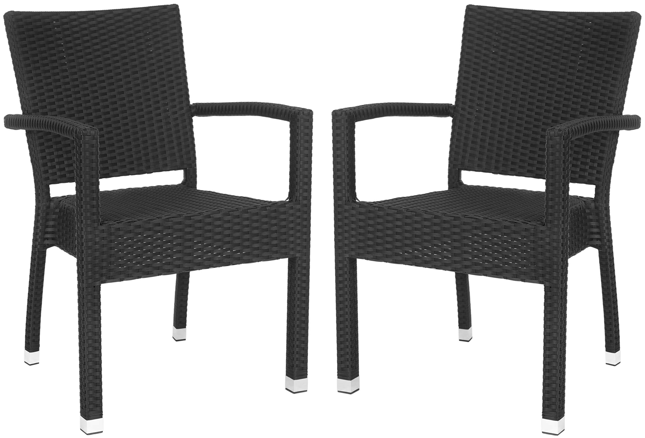 Safavieh Kelda Wicker Arm Chairs - Outdoor Patio Furniture Set of 2, All-Weather Rattan Lounge Chairs for Garden, Poolside, Deck & Backyard Relaxation
