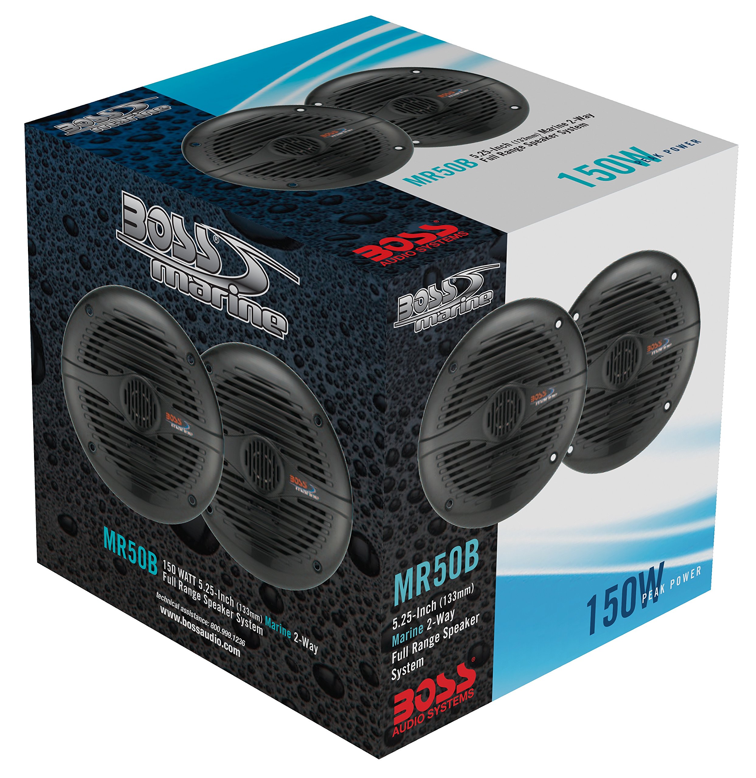 BOSS Audio Systems MR50B 5.25 Inch Marine Boat Speakers - 150W 2-Way Coaxial Weatherproof Stereo Speakers with Tweeters (Pair) | Perfect for Boats, Yachts & Outdoor Marine Audio Systems