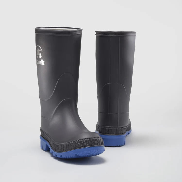 Kamik Charcoal/Blue Stomp Toddler Rain Boots - Waterproof Kids Rain Boots for Boys & Girls - Perfect for Puddles, Outdoor Play & Rainy Day Adventures