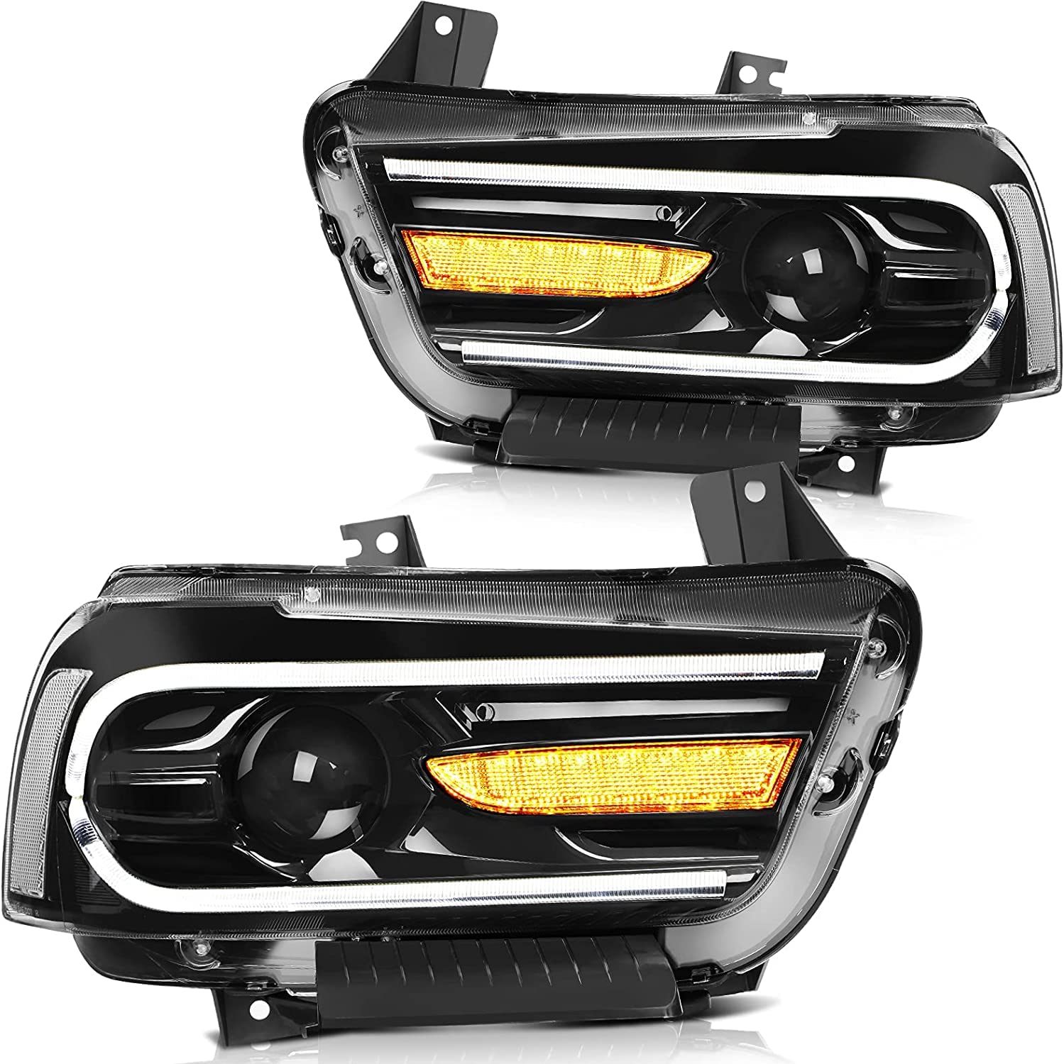 ECCPP Full LED DRL Projector Headlight Assembly for Dodge Charger 2011-2014 - LED Sequential Turn Signal Light (Driver & Passenger Side) | Upgrade Your Ride for Night Driving & Enhanced Visibility