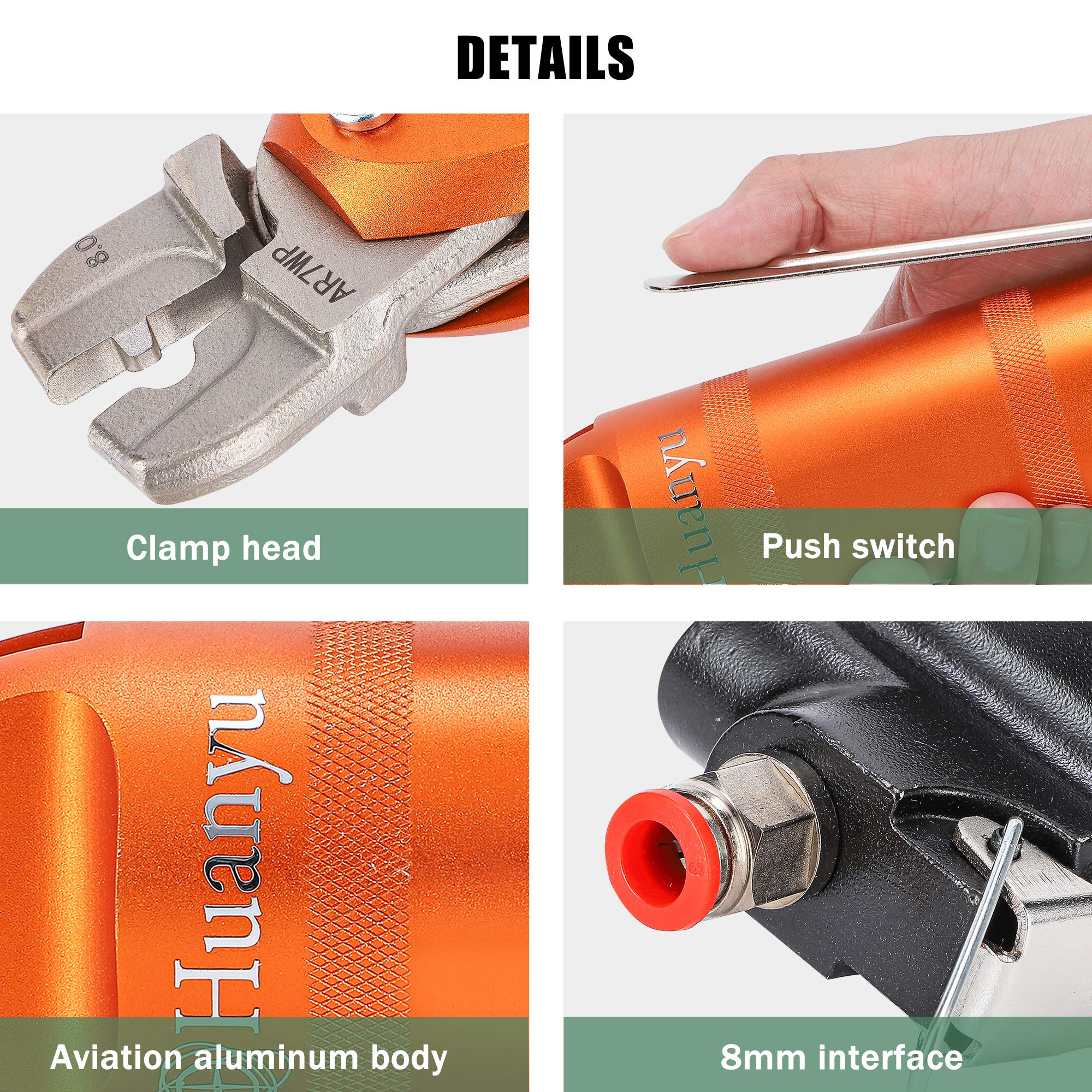 Huanyu 8.0mm Pneumatic Crimping Pliers - Professional Copper Wire Terminal Crimper Tool with Air Nipper for Electrical Wiring (Ideal for Automotive, HVAC & Industrial Applications)