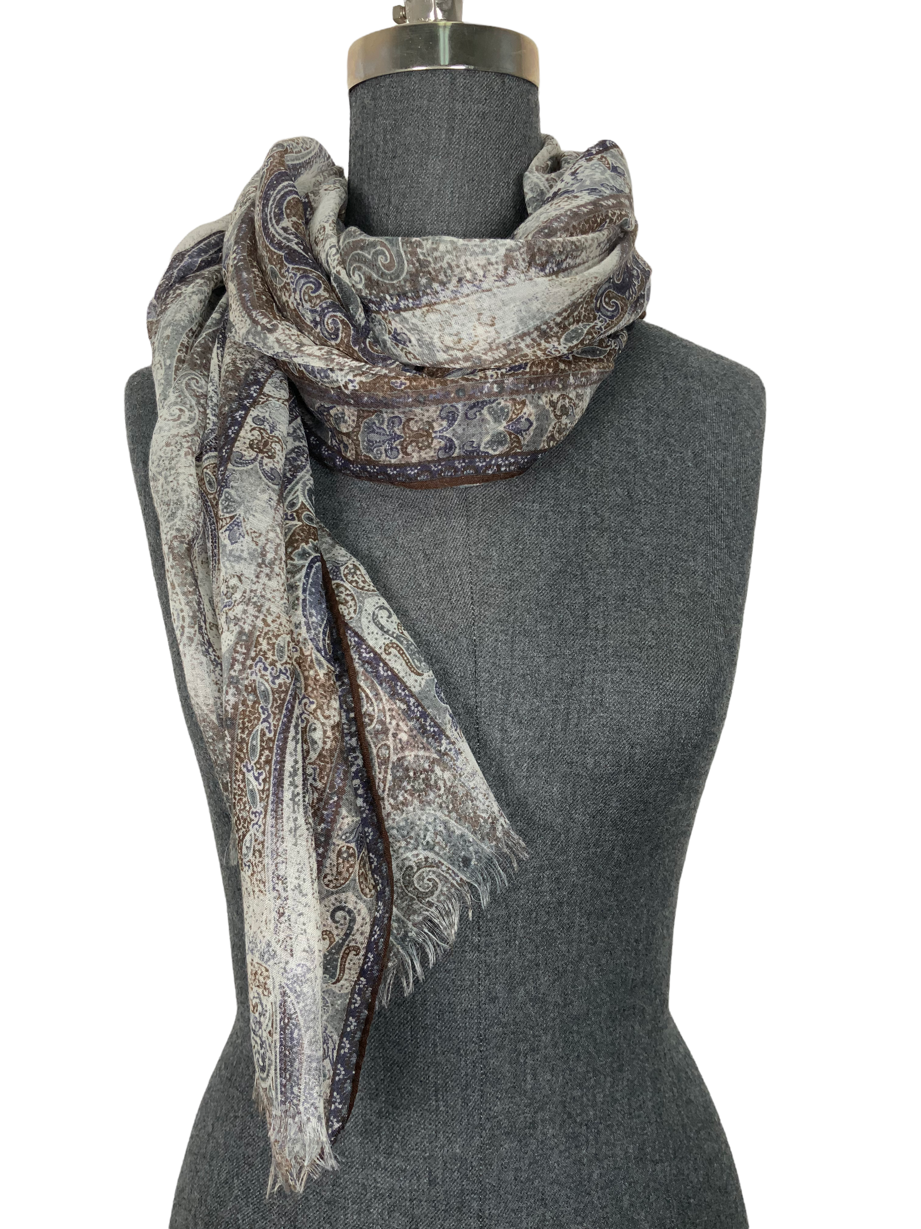 Luxury Loro Piana Cashmere Scarf - Soft Paisley Print with Fringe Trim, Oblong Shawl Wrap for Women | Perfect for Winter Fashion, Office Elegance & Gift Giving