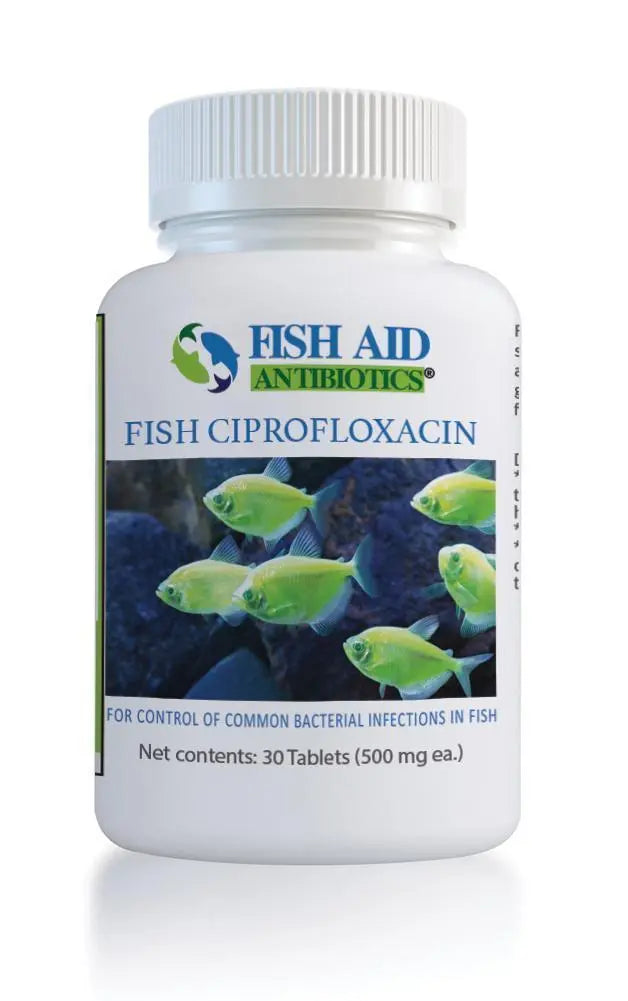 Fish Aid Ciprofloxacin 500mg Antibiotic Treatment - 30 Capsules for Bacterial Infections in Aquarium Fish - Ideal for Fin Rot, Popeye & Other Common Fish Diseases