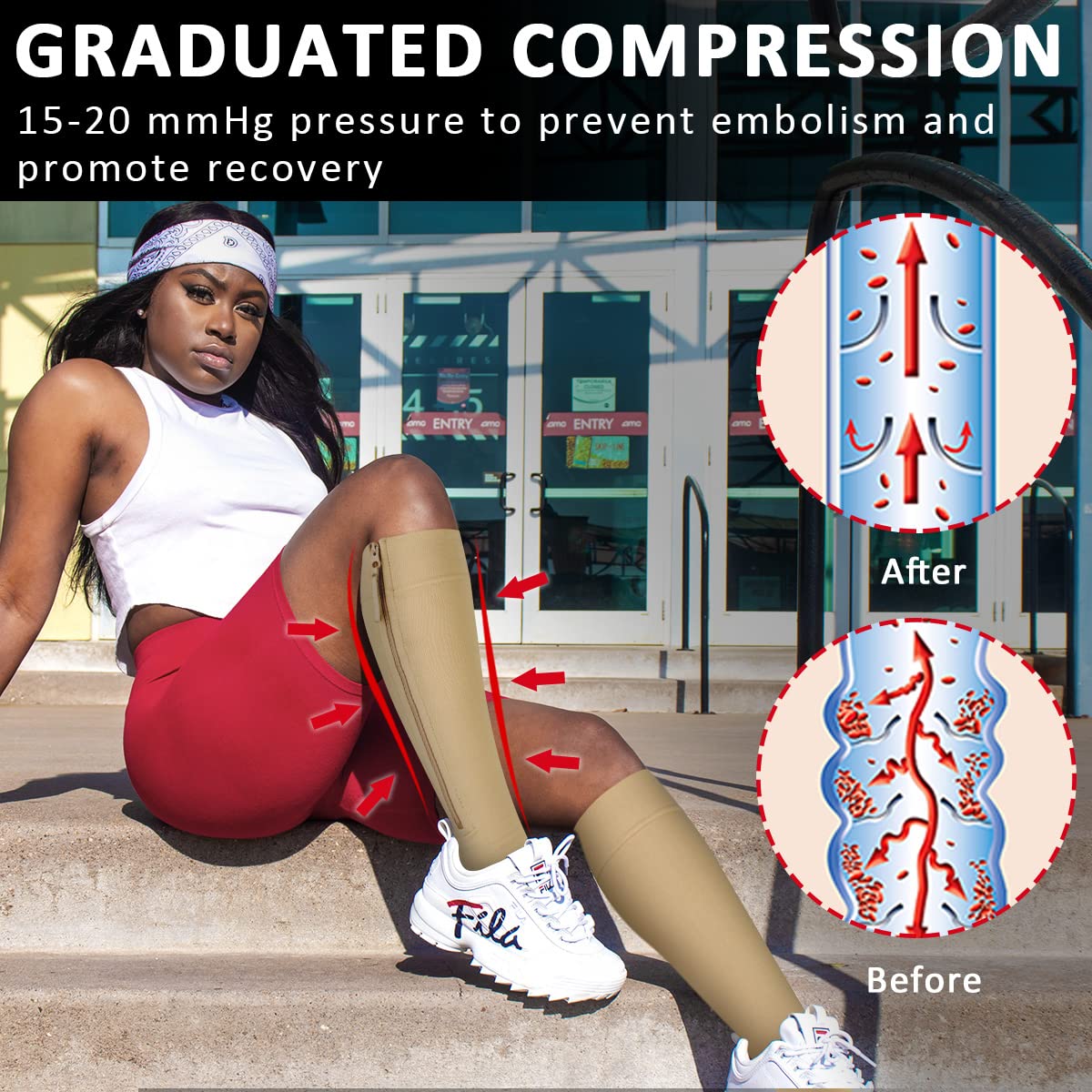 Ailaka Medical Compression Socks with Zipper - 15-20 mmHg Knee High Support Socks for Women & Men - Open Toe for Varicose Veins, Edema, Pregnancy & Nurse Recovery - Ideal for Hospital Work, Travel & Post-Surgery Comfort
