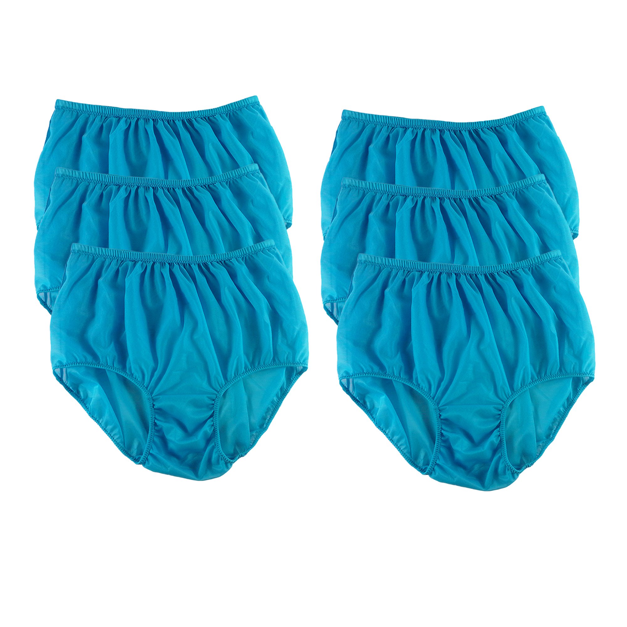 NSC15 Women's Plus Size High Waist Silky Nylon Panties - 6 Pack Light Blue Briefs Underwear | Comfortable Lingerie for Everyday Wear & Special Occasions