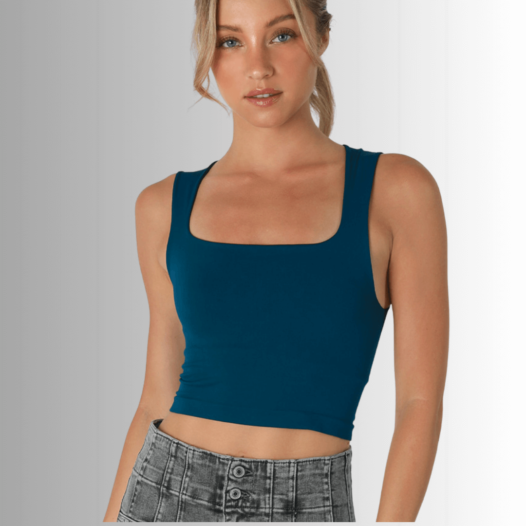 Nikibiki Clean Line Square Neck Bra Top - Made in USA | Seamless Comfort for Yoga, Workouts & Everyday Wear